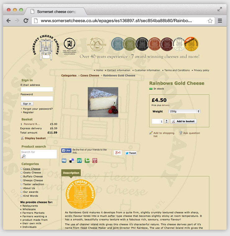 Old single product page design
