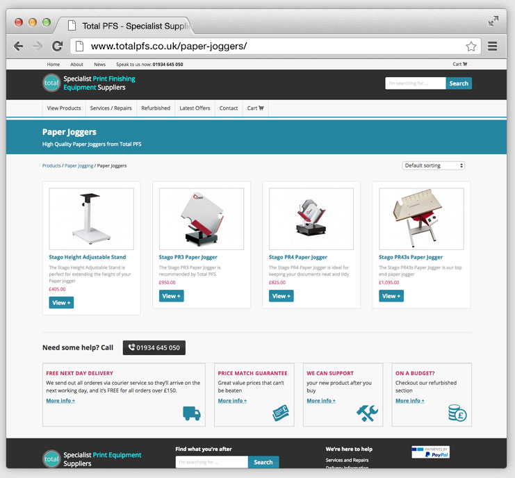Product Category Page on Total PFS Website